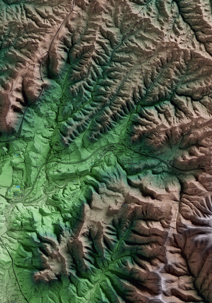 Mapa artístico del relieve de Castellolí, al Anoia, con 15 km de entorno y base topográfica ICGC. Detalle de la zona central.