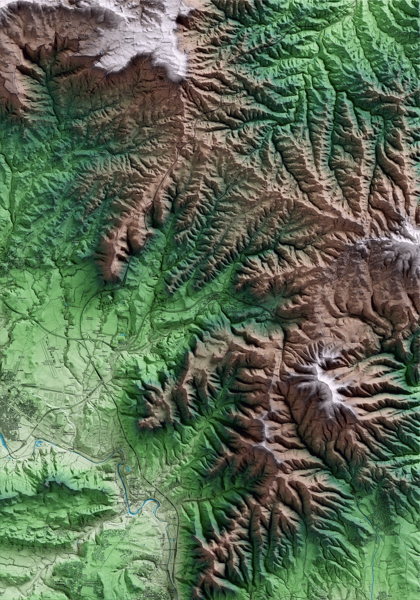 Mapa artístico del relieve de Castellolí, al Anoia, con 15 km de entorno y base topográfica ICGC