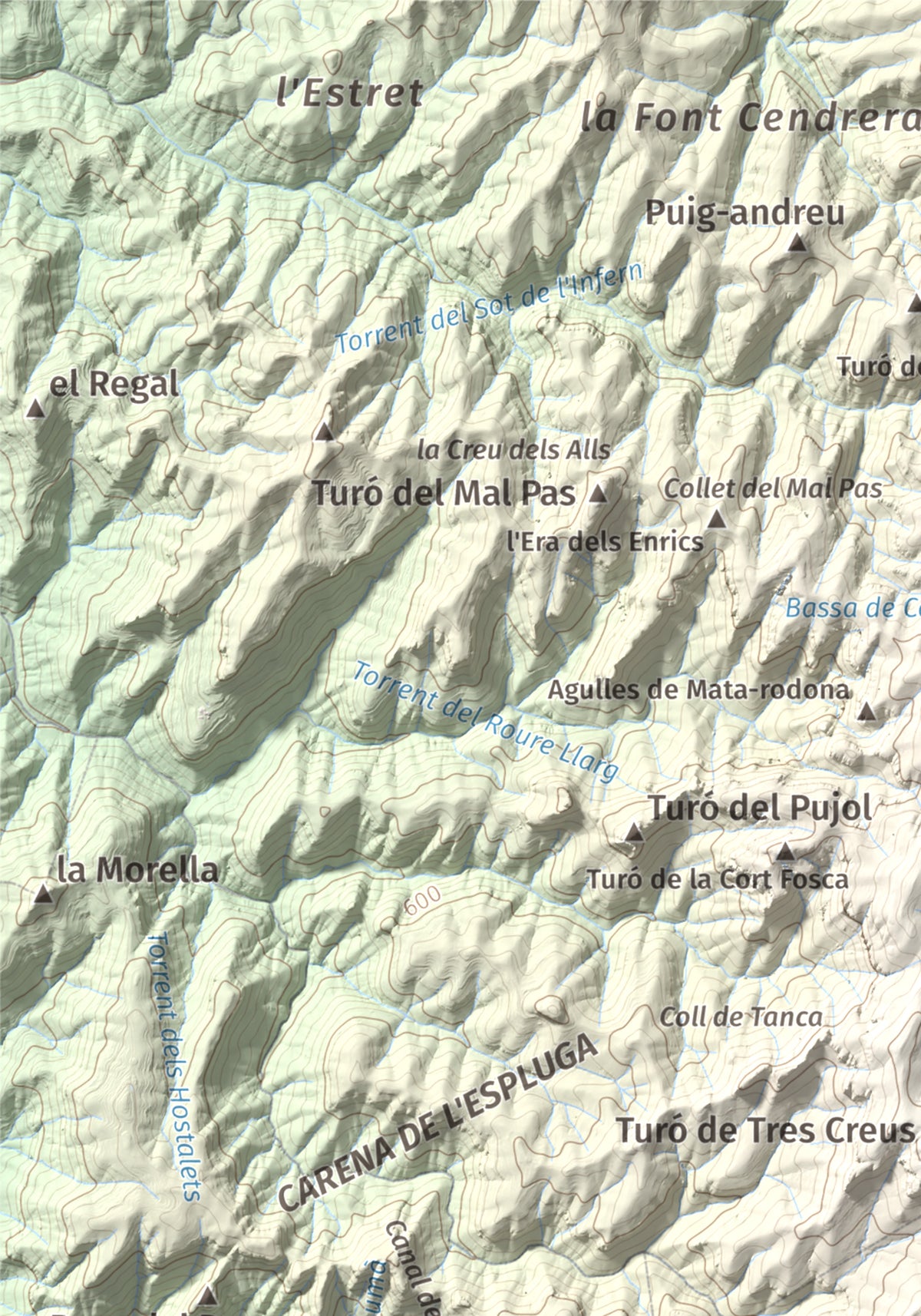 Mapa de relieve de Castellsapera, 939 m, Vallès Occidental, lámina 100 Cims de Trobart. Detalle de la zona superior izquierda. 21 × 30 cm.