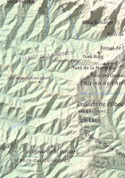 Mapa de relieve de Castellsapera, 939 m, Vallès Occidental, lámina 100 Cims de Trobart. Detalle de la zona inferior izquierda. 21 × 30 cm.