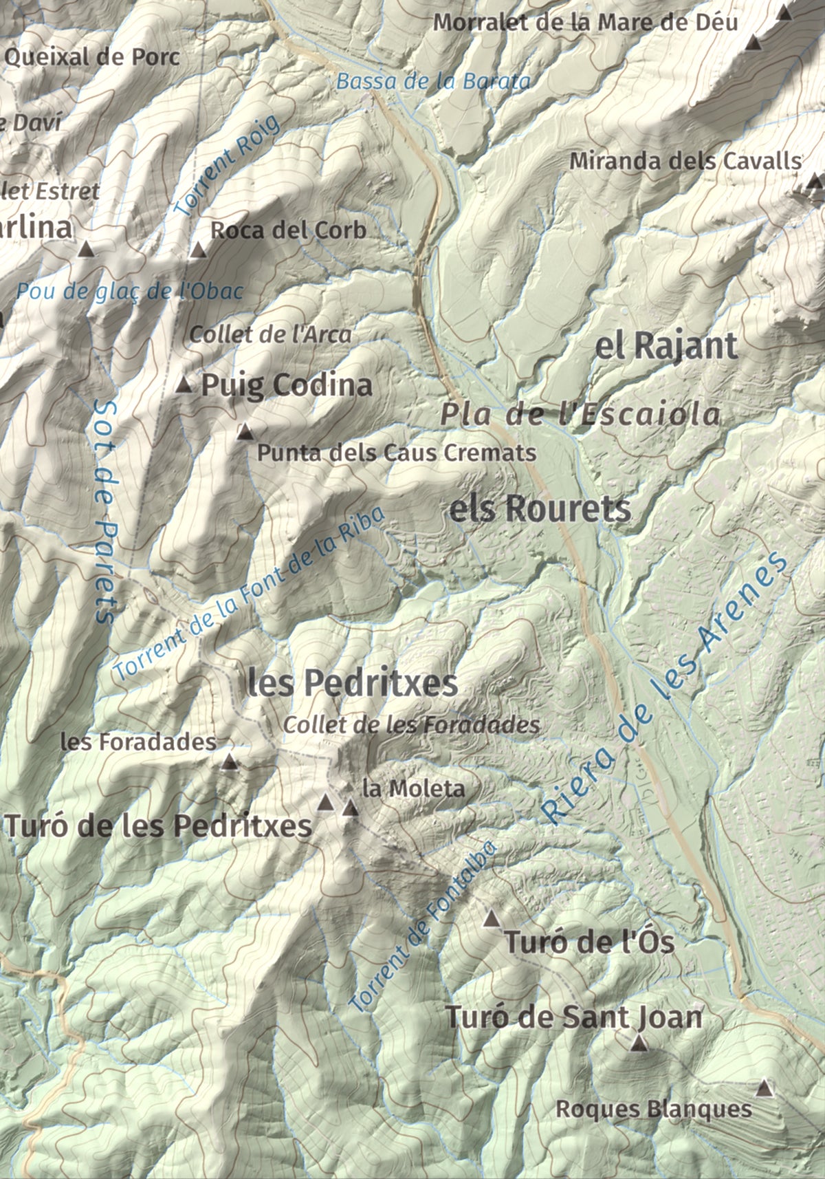 Mapa de relieve de Castellsapera, 939 m, Vallès Occidental, lámina 100 Cims de Trobart. Detalle de la zona inferior derecha. 21 × 30 cm.