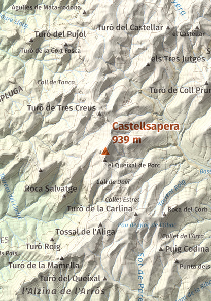 Mapa de relieve de Castellsapera, 939 m, Vallès Occidental, lámina 100 Cims de Trobart. Detalle de la zona central. 21 × 30 cm.