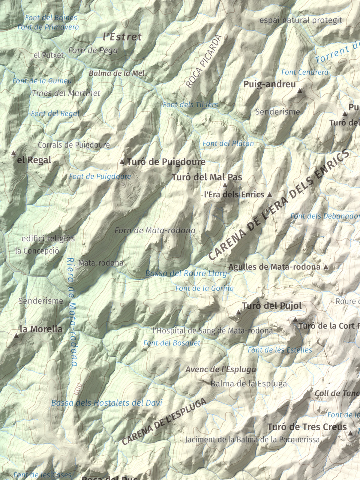 Mapa de relieve de Castellsapera, 939 m, Vallès Occidental, lámina 100 Cims de Trobart. Detalle de la zona superior izquierda. 30 × 40 cm.