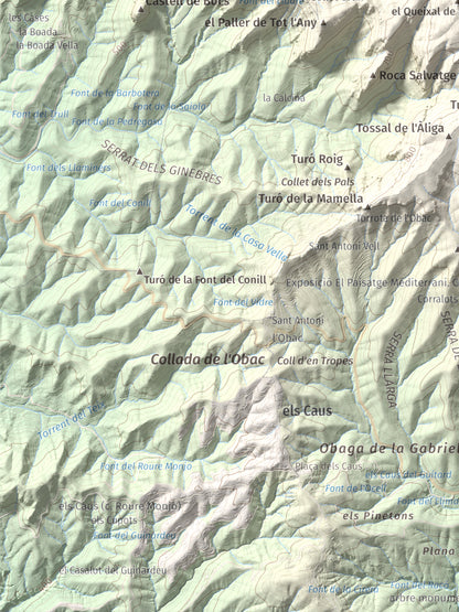 Mapa de relieve de Castellsapera, 939 m, Vallès Occidental, lámina 100 Cims de Trobart. Detalle de la zona inferior izquierda. 30 × 40 cm.