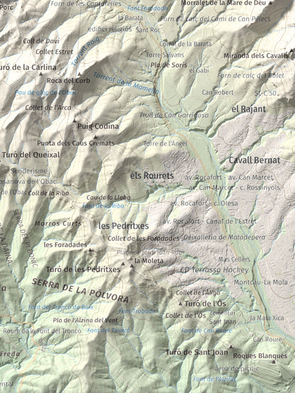 Mapa de relieve de Castellsapera, 939 m, Vallès Occidental, lámina 100 Cims de Trobart. Detalle de la zona inferior derecha. 30 × 40 cm.