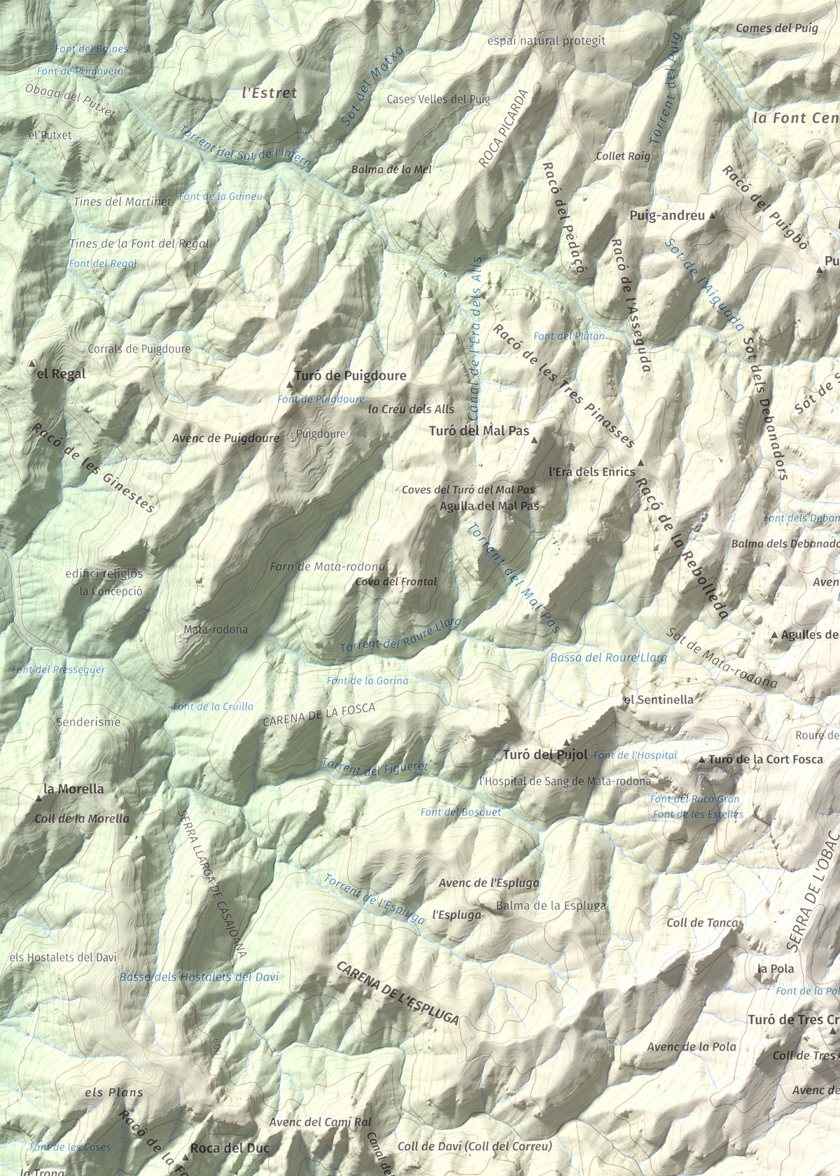 Mapa de relieve de Castellsapera, 939 m, Vallès Occidental, lámina 100 Cims de Trobart. Detalle de la zona superior izquierda. 50 × 70 cm.