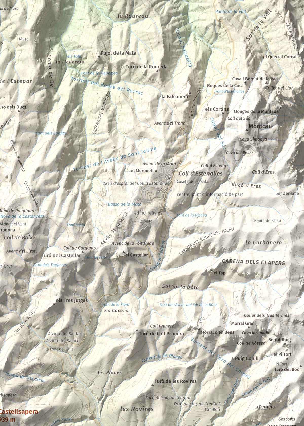 Mapa de relieve de Castellsapera, 939 m, Vallès Occidental, lámina 100 Cims de Trobart. Detalle de la zona superior derecha. 50 × 70 cm.