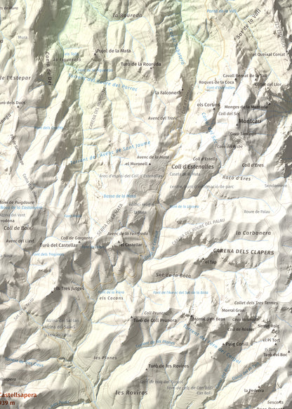 Mapa de relieve de Castellsapera, 939 m, Vallès Occidental, lámina 100 Cims de Trobart. Detalle de la zona superior derecha. 50 × 70 cm.