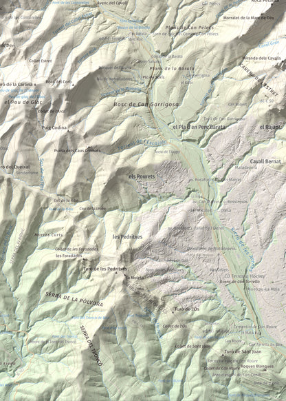 Mapa de relieve de Castellsapera, 939 m, Vallès Occidental, lámina 100 Cims de Trobart. Detalle de la zona inferior derecha. 50 × 70 cm.
