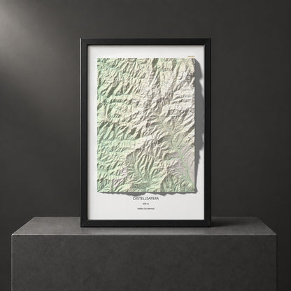 Mapa de relieve de Castellsapera, 939 m, Vallès Occidental, lámina 100 Cims de Trobart. Presentación enmarcada. 61 × 91 cm.