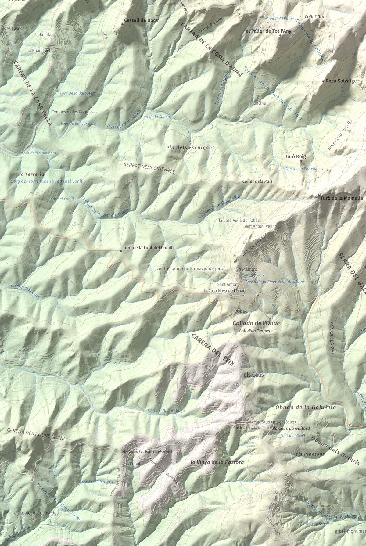 Mapa de relieve de Castellsapera, 939 m, Vallès Occidental, lámina 100 Cims de Trobart. Detalle de la zona inferior izquierda. 61 × 91 cm.
