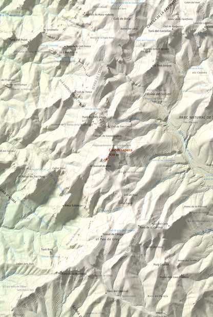 Mapa de relieve de Castellsapera, 939 m, Vallès Occidental, lámina 100 Cims de Trobart. Detalle de la zona central. 61 × 91 cm.