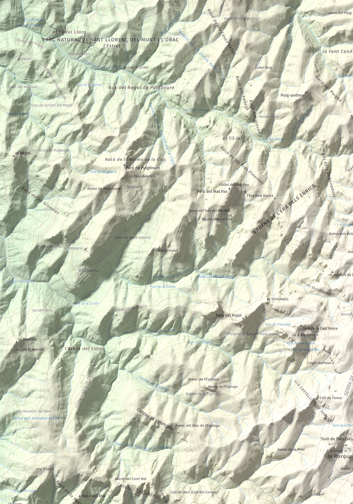Mapa de relieve de Castellsapera, 939 m, Vallès Occidental, lámina 100 Cims de Trobart. Detalle de la zona superior izquierda. 70 × 100 cm.