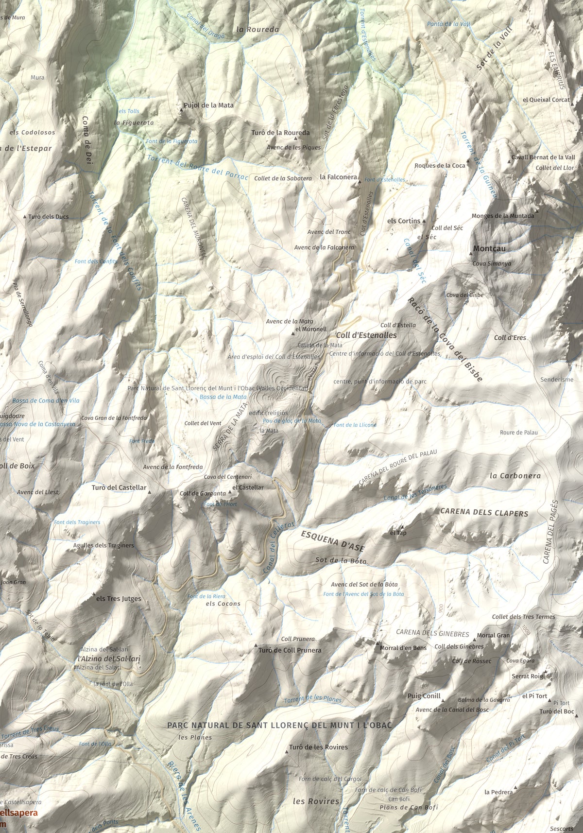 Mapa de relieve de Castellsapera, 939 m, Vallès Occidental, lámina 100 Cims de Trobart. Detalle de la zona superior derecha. 70 × 100 cm.