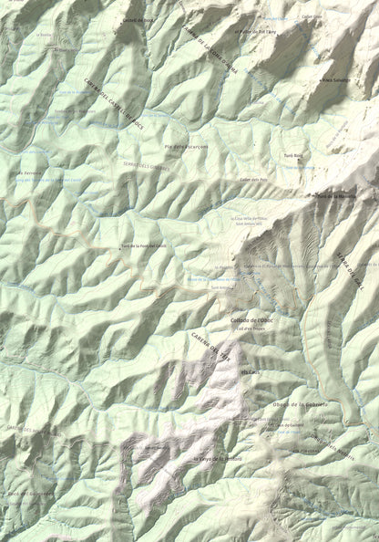 Mapa de relieve de Castellsapera, 939 m, Vallès Occidental, lámina 100 Cims de Trobart. Detalle de la zona inferior izquierda. 70 × 100 cm.