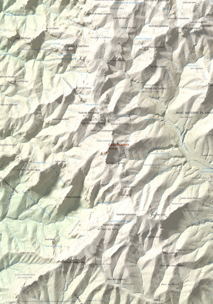 Mapa de relieve de Castellsapera, 939 m, Vallès Occidental, lámina 100 Cims de Trobart. Detalle de la zona central. 70 × 100 cm.