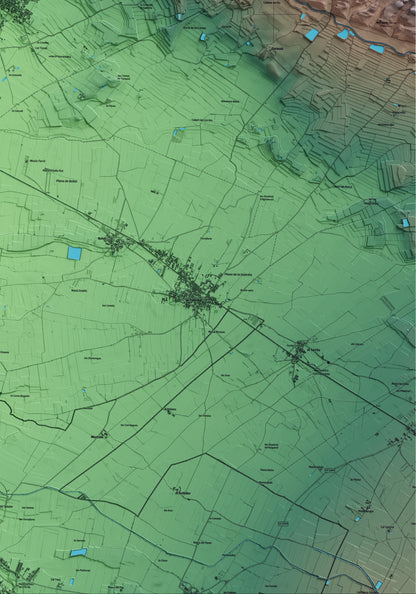 Mapa artístico del relieve de Castellserà, al Urgell, con 15 km de entorno y base topográfica ICGC. Detalle de la zona inferior derecha.
