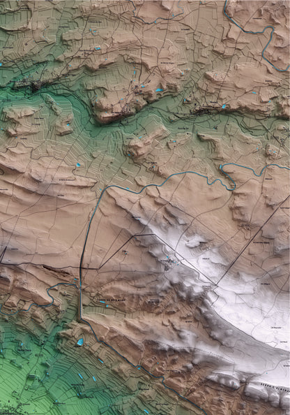 Mapa artístico del relieve de Castellserà, al Urgell, con 15 km de entorno y base topográfica ICGC. Detalle de la zona superior derecha.