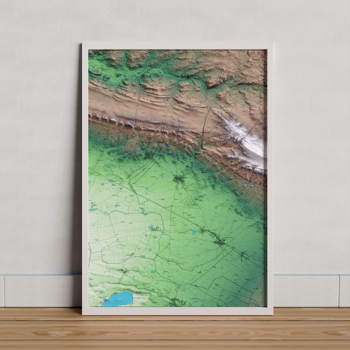 Mapa artístico del relieve de Castellserà, al Urgell, con 15 km de entorno y base topográfica ICGC. Presentación enmarcada.