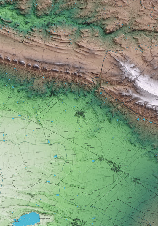 Mapa artístico del relieve de Castellserà, al Urgell, con 15 km de entorno y base topográfica ICGC