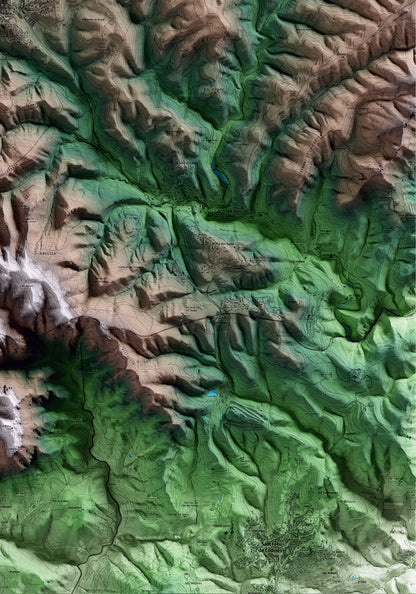 Mapa artístico del relieve de Castellterçol, al Moianès, con 15 km de entorno y base topográfica ICGC. Detalle de la zona inferior derecha.