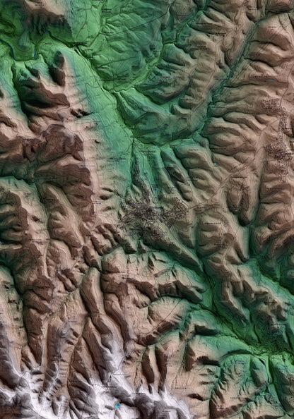 Mapa artístico del relieve de Castellterçol, al Moianès, con 15 km de entorno y base topográfica ICGC. Detalle de la zona central.