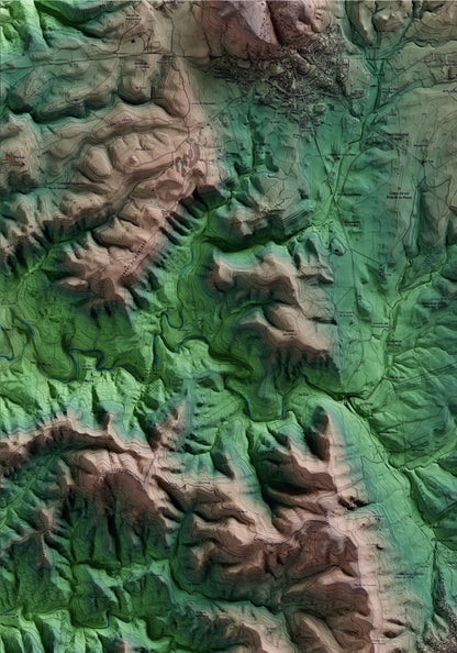 Mapa artístico del relieve de Castellterçol, al Moianès, con 15 km de entorno y base topográfica ICGC. Detalle de la zona superior izquierda.