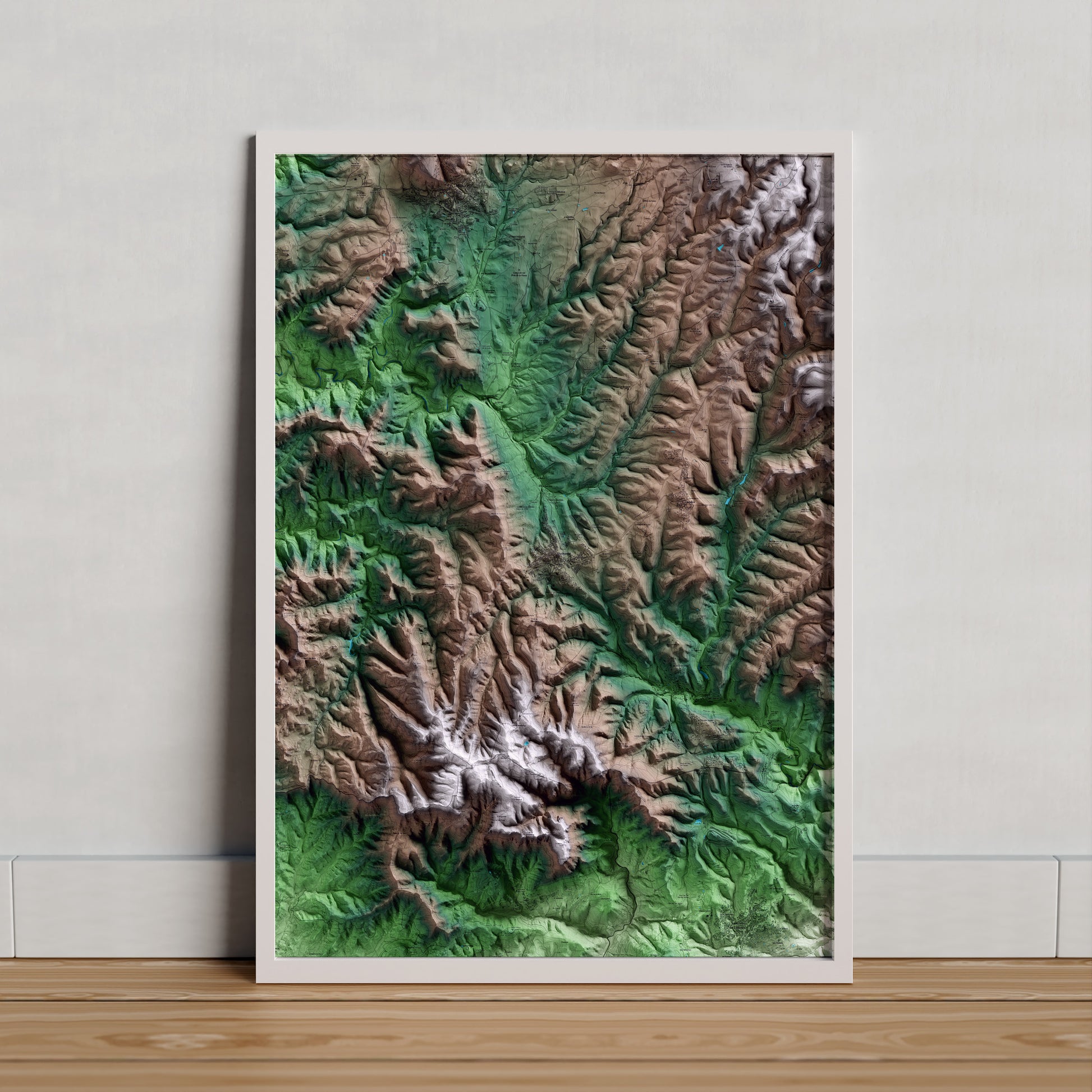 Mapa artístico del relieve de Castellterçol, al Moianès, con 15 km de entorno y base topográfica ICGC. Presentación enmarcada.