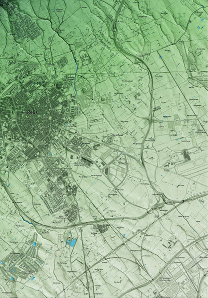 Mapa artístico del relieve de Castellvell del Camp, al Baix Camp, con 15 km de entorno y base topográfica ICGC. Detalle de la zona inferior derecha.