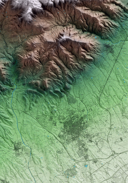 Mapa artístico del relieve de Castellvell del Camp, al Baix Camp, con 15 km de entorno y base topográfica ICGC