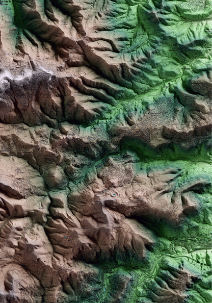 Mapa artístico del relieve de Castellví de Rosanes, al Baix Llobregat, con 15 km de entorno y base topográfica ICGC. Detalle de la zona inferior derecha.