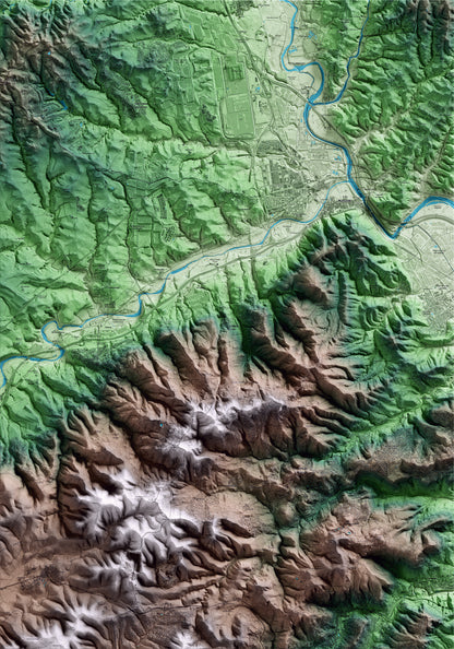 Mapa artístico del relieve de Castellví de Rosanes, al Baix Llobregat, con 15 km de entorno y base topográfica ICGC