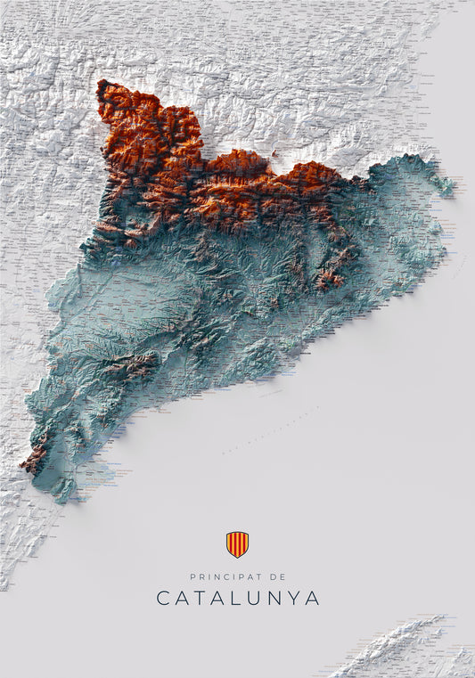 Mapa topográfico de Catalunya en estilo Contrastado. Vista completa. 70 × 100 cm.