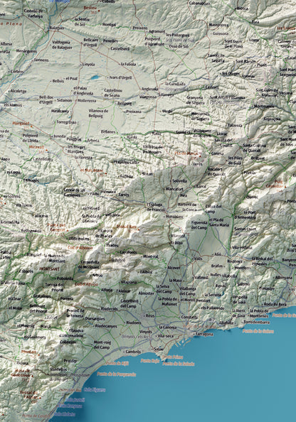 Mapa topogràfic de Catalunya en estil Cartogràfic. Ponent. 70 × 100 cm.