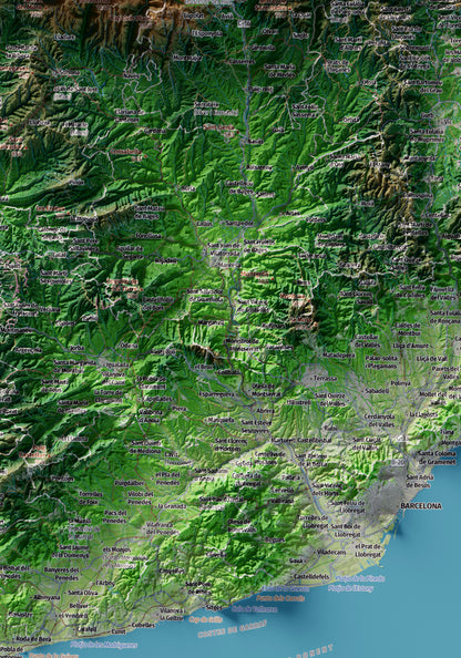 Mapa topogràfic de Catalunya en estil Clàssic. Catalunya Central. 70 × 100 cm.