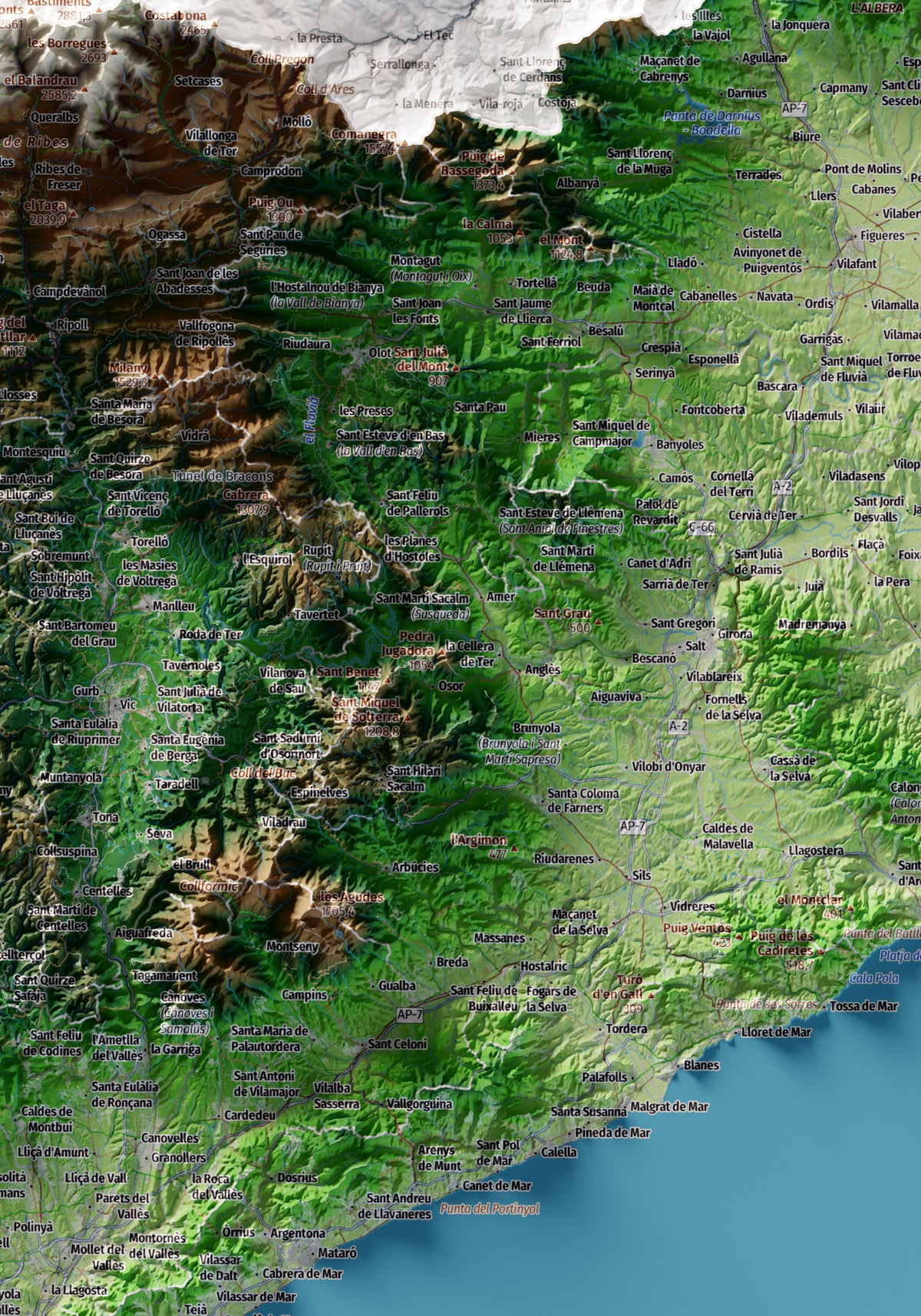Mapa topogràfic de Catalunya en estil Clàssic. L’Empordà i el cap de Creus. 70 × 100 cm.