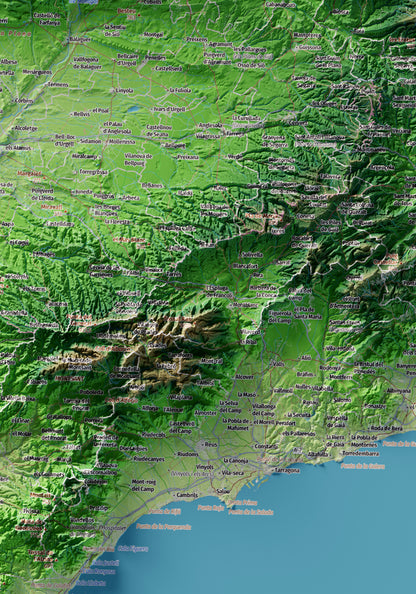 Mapa topogràfic de Catalunya en estil Clàssic. Ponent. 70 × 100 cm.