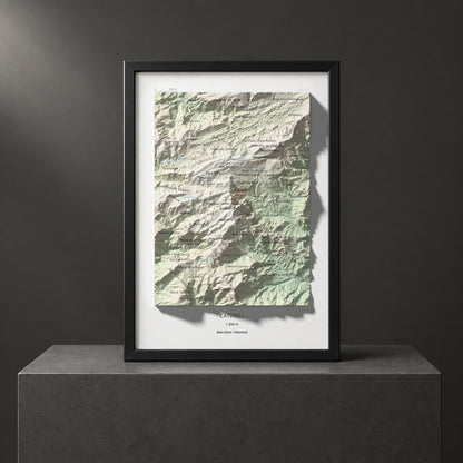 Mapa de relieve de Catinell, 1350 m, Baix Ebre · Montsià, lámina 100 Cims de Trobart. Presentación enmarcada. 21 × 30 cm.
