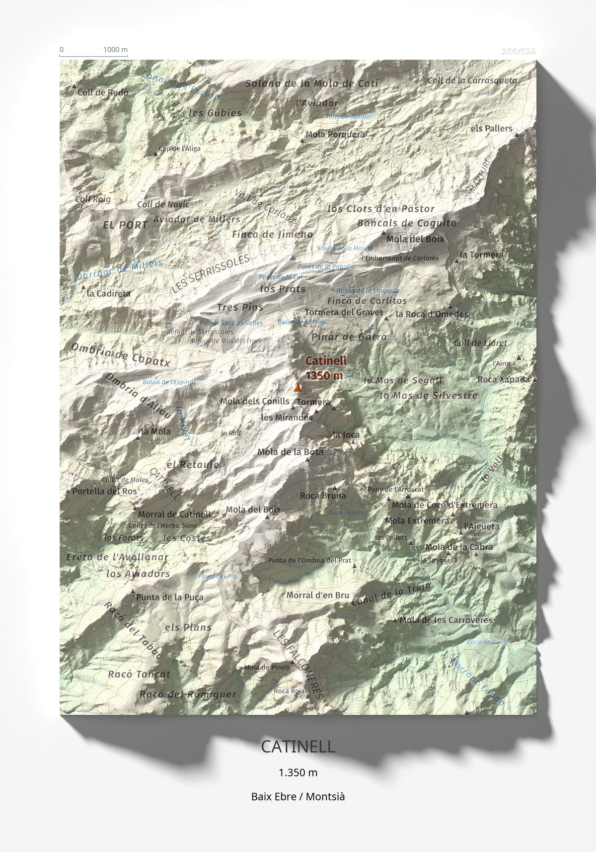 Mapa de relieve de Catinell, 1350 m, Baix Ebre · Montsià, lámina 100 Cims de Trobart 21 × 30 cm.