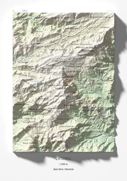 Mapa de relieve de Catinell, 1350 m, Baix Ebre · Montsià, lámina 100 Cims de Trobart 21 × 30 cm.