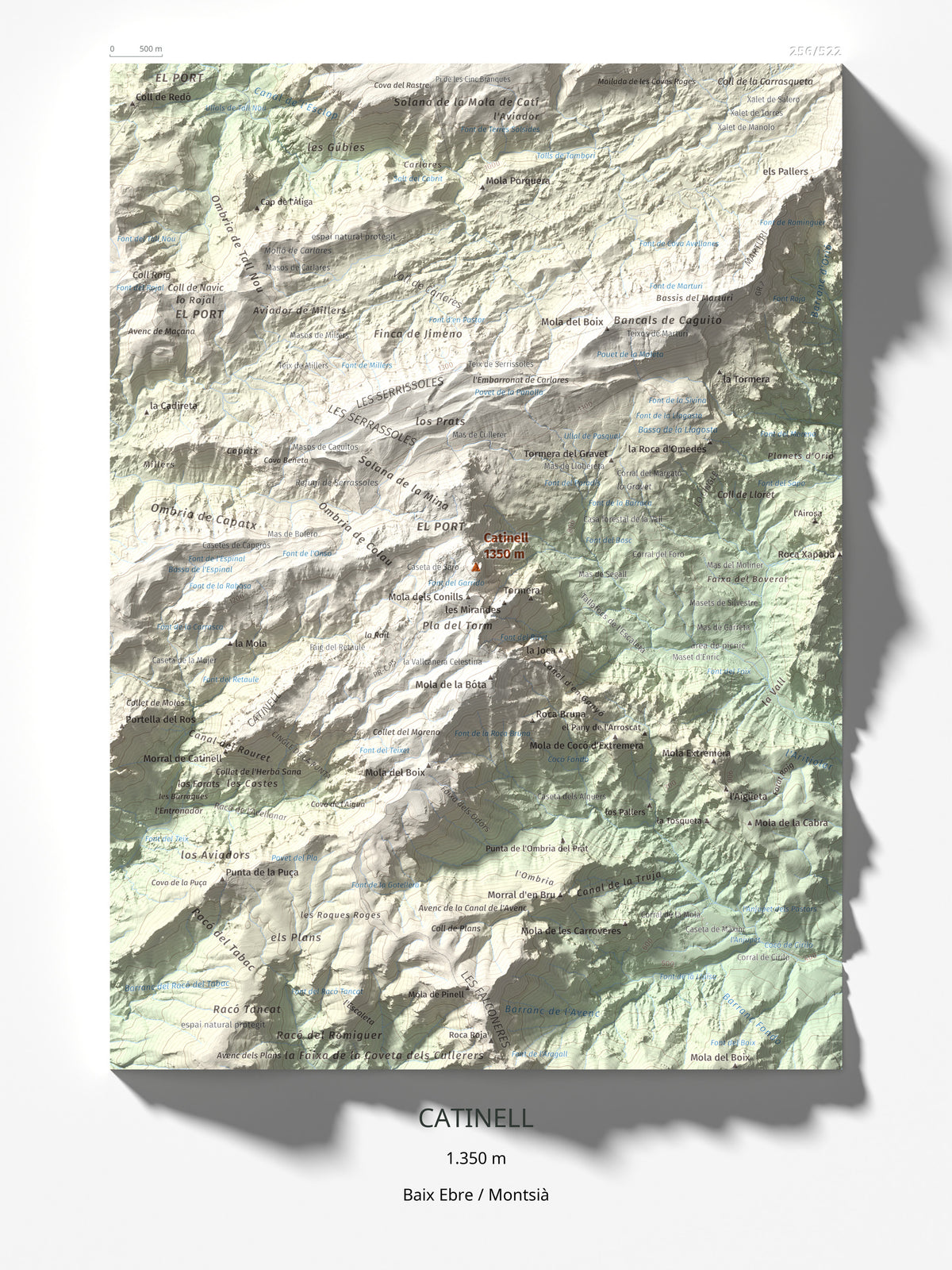 Mapa de relieve de Catinell, 1350 m, Baix Ebre · Montsià, lámina 100 Cims de Trobart 30 × 40 cm.