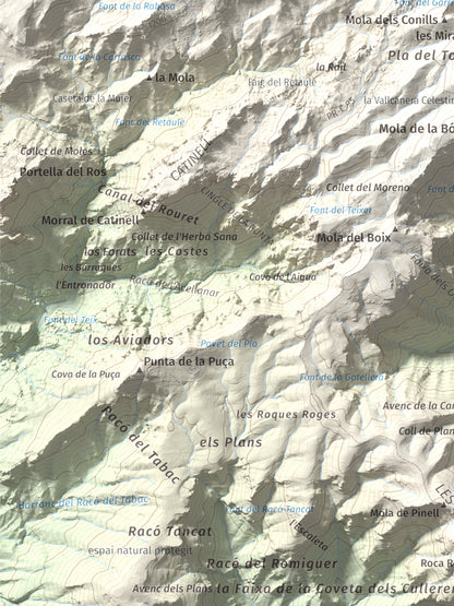 Mapa de relieve de Catinell, 1350 m, Baix Ebre · Montsià, lámina 100 Cims de Trobart. Detalle de la zona inferior izquierda. 30 × 40 cm.