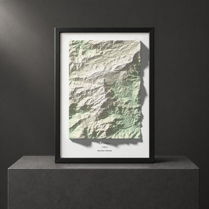 Mapa de relieve de Catinell, 1350 m, Baix Ebre · Montsià, lámina 100 Cims de Trobart. Presentación enmarcada. 50 × 70 cm.