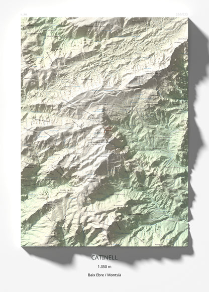 Mapa de relieve de Catinell, 1350 m, Baix Ebre · Montsià, lámina 100 Cims de Trobart 50 × 70 cm.