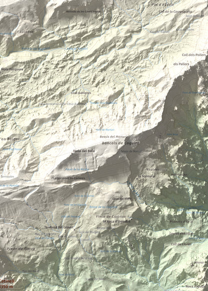Mapa de relieve de Catinell, 1350 m, Baix Ebre · Montsià, lámina 100 Cims de Trobart. Detalle de la zona superior derecha. 50 × 70 cm.