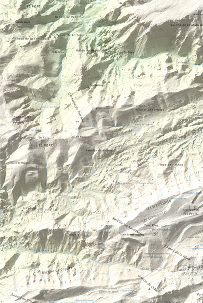 Mapa de relieve de Catinell, 1350 m, Baix Ebre · Montsià, lámina 100 Cims de Trobart. Detalle de la zona superior izquierda. 61 × 91 cm.