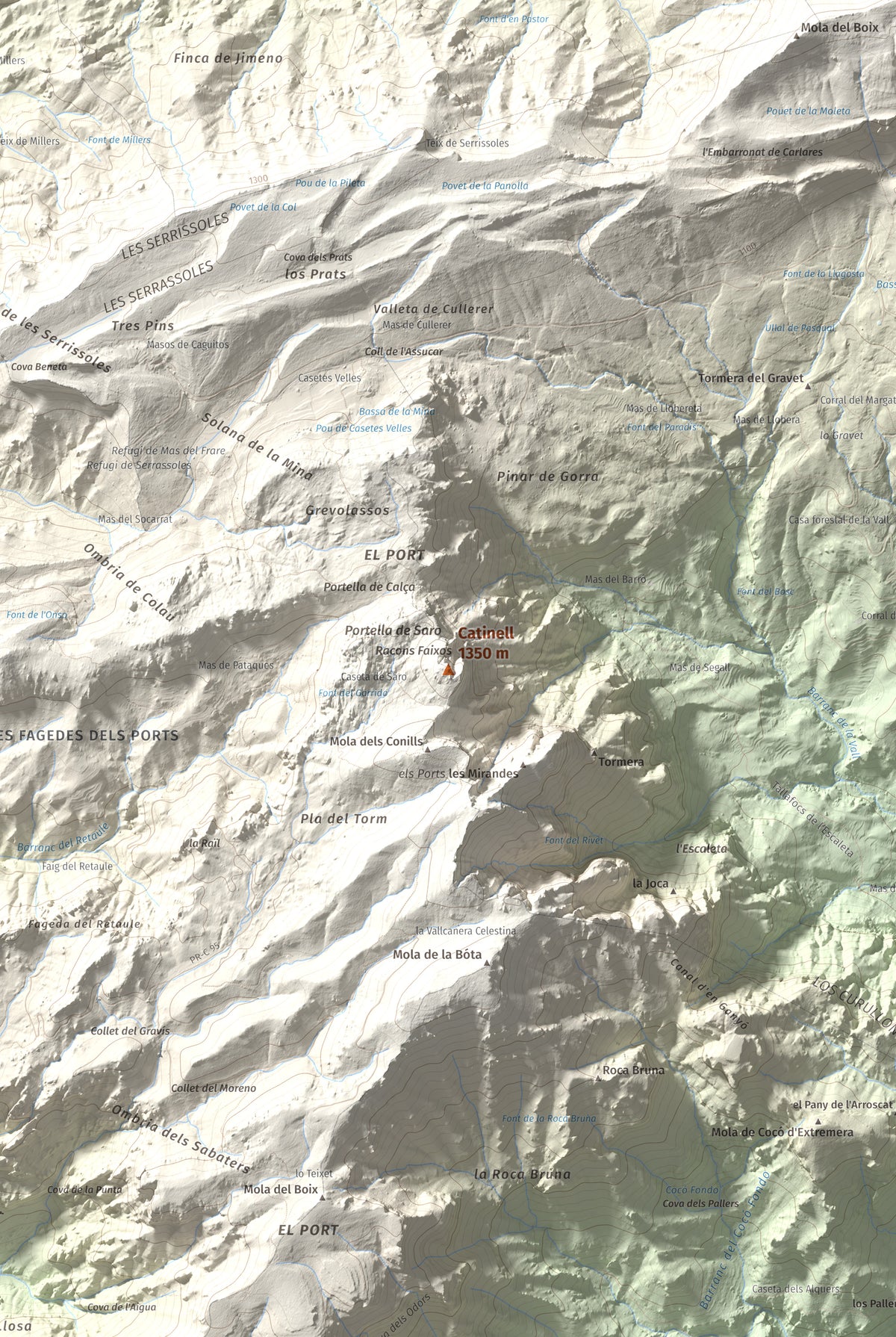 Mapa de relieve de Catinell, 1350 m, Baix Ebre · Montsià, lámina 100 Cims de Trobart. Detalle de la zona central. 61 × 91 cm.