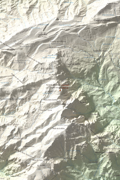 Mapa de relieve de Catinell, 1350 m, Baix Ebre · Montsià, lámina 100 Cims de Trobart. Detalle de la zona central. 61 × 91 cm.