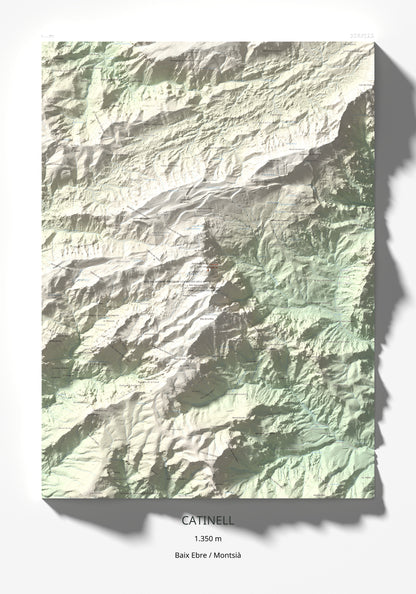 Mapa de relieve de Catinell, 1350 m, Baix Ebre · Montsià, lámina 100 Cims de Trobart 70 × 100 cm.