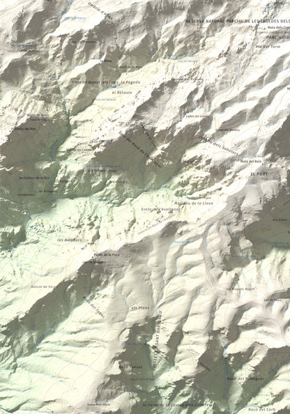 Mapa de relieve de Catinell, 1350 m, Baix Ebre · Montsià, lámina 100 Cims de Trobart. Detalle de la zona inferior izquierda. 70 × 100 cm.